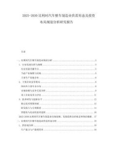 2025-2030比利時汽車整車制造業(yè)供需形態(tài)及投資布局規(guī)劃分析研究報告