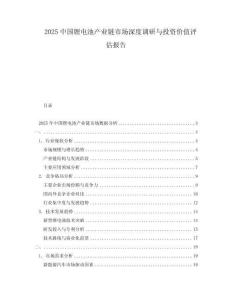 2025中國(guó)鋰電池產(chǎn)業(yè)鏈?zhǔn)袌?chǎng)深度調(diào)研與投資價(jià)值評(píng)估報(bào)告