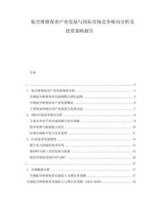 航空维修保养产业发展与国际市场竞争格局分析及投资策略报告