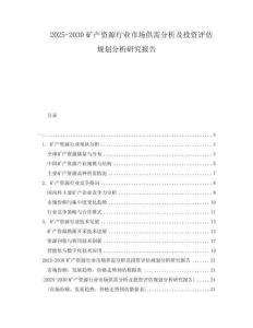 2025-2030礦產(chǎn)資源行業(yè)市場供需分析及投資評估規(guī)劃分析研究報告
