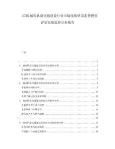 2025城市軌道交通建設行業(yè)市場現(xiàn)狀供需走勢投資評估發(fā)展趨勢分析報告