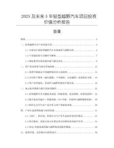 2025及未来5年轻型越野汽车项目投资价值分析报告
