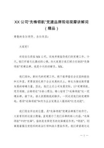 XX公司“先鋒領(lǐng)航”黨建品牌現(xiàn)場觀摩講解詞（精品）