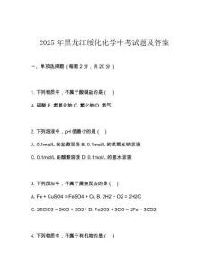 2025年黑龍江綏化化學中考試題及答案