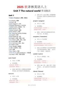 2025秋譯林版英語八上【譯林八上】Unit7：單詞批注