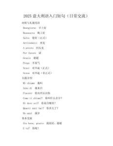 2025意大利語入門短句（日常交流）