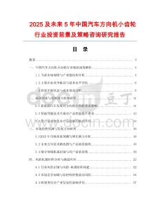 2025及未來5年中國汽車方向機小齒輪行業投資前景及策略咨詢研究報告