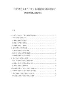 中国汽车轮胎生产厂商行业市场供需分析及投资评估规划分析研究报告
