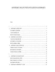 水利资源行业技术革新分析及投资布局策略报告