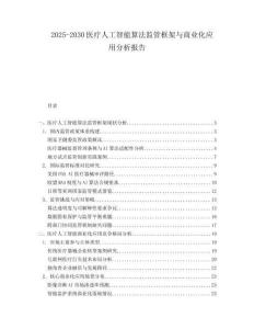 2025-2030医疗人工智能算法监管框架与商业化应用分析报告