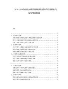 2025-2030創(chuàng)新創(chuàng)業(yè)投資機(jī)構(gòu)服務(wù)體系項(xiàng)目孵化與成功要素探討