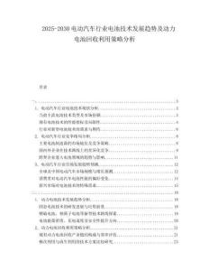 2025-2030電動汽車行業電池技術發展趨勢及動力電池回收利用策略分析
