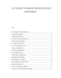 荷蘭花藝栽培產業市場供需平衡發展分析及園藝行業投資規劃報告