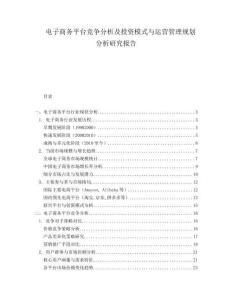 電子商務平臺競爭分析及投資模式與運營管理規(guī)劃分析研究報告