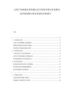 文化產(chǎn)業(yè)權(quán)威內(nèi)容傳播方法開發(fā)資本吸引業(yè)務(wù)模式運(yùn)營策劃排行榜競爭深化分析報(bào)告