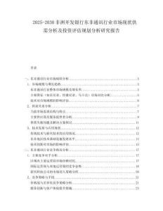 2025-2030非洲開發(fā)銀行東非通訊行業(yè)市場現(xiàn)狀供需分析及投資評估規(guī)劃分析研究報告