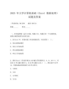 2025 年大學(xué)計(jì)算機(jī)基礎(chǔ)（Excel 數(shù)據(jù)處理）試題及答案