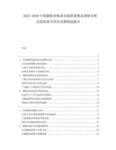 2025-2030中國鋼鐵冶煉業(yè)市場供需情況調(diào)研分析及投資調(diào)節(jié)評估近期規(guī)劃報告