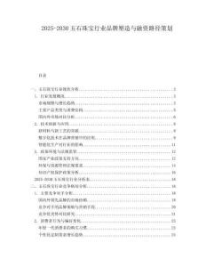 2025-2030玉石珠寶行業品牌塑造與融資路徑策劃