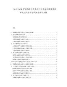 2025-2030智能物流分揀系統行業市場供需要素剖析及投資策略路線深度解析文獻