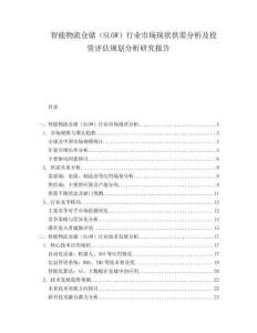 智能物流倉儲（SLOW）行業市場現狀供需分析及投資評估規劃分析研究報告