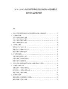 2025-2030生物醫(yī)藥領(lǐng)域研發(fā)創(chuàng)新藥物市場規(guī)模及盈利能力評估規(guī)劃