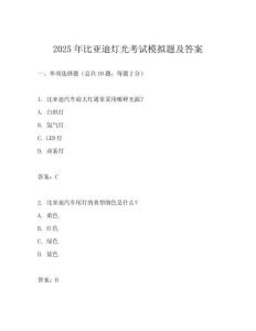 2025年比亞迪燈光考試模擬題及答案
