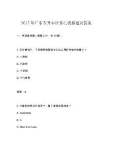 2025年廣東專升本計算機模擬題及答案
