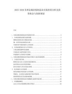 2025-2030非洲金屬冶煉制造業(yè)市場(chǎng)供需分析及投資機(jī)會(huì)與創(chuàng)新規(guī)劃