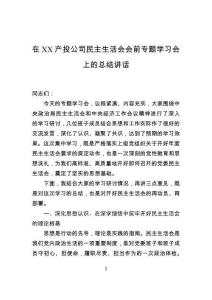 在XX產(chǎn)投公司民主生活會會前專題學(xué)習(xí)會上的總結(jié)講話