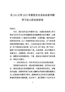 在XX公司2025年度民主生活會會前專題學(xué)習(xí)會上的總結(jié)講話