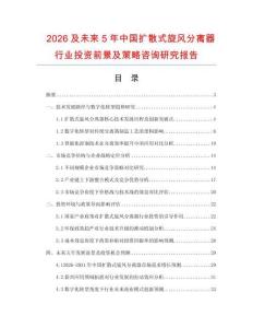 2026及未來5年中國擴散式旋風分離器行業(yè)投資前景及策略咨詢研究報告