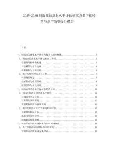 2025-2030制造業信息化水平評估研究及數字化轉型與生產效率提升報告