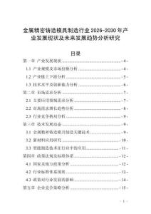金屬精密鑄造模具制造行業(yè)2026-2030年產(chǎn)業(yè)發(fā)展現(xiàn)狀及未來發(fā)展趨勢分析研究