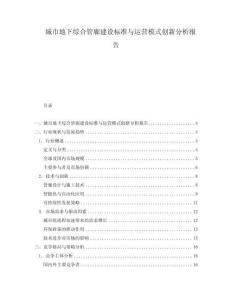 城市地下綜合管廊建設標準與運營模式創(chuàng)新分析報告