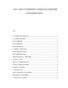 2025-2030汽車維修保養行業現狀分析及投資策略與發展規劃研究報告