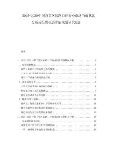 2025-2030中國自貿區陸路口岸行業市場當前狀況分析及投資機會評估規劃研究總匯