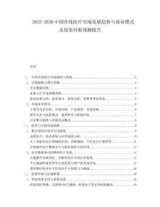 2025-2030中國在線醫療市場發展趨勢與商業模式及投資回報預測報告