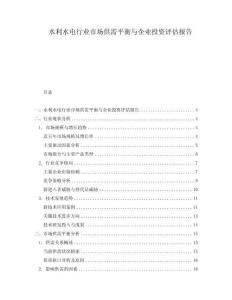 水利水電行業(yè)市場供需平衡與企業(yè)投資評估報告