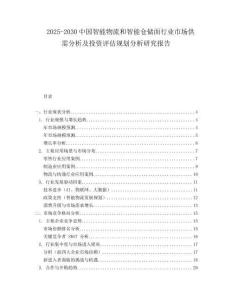 2025-2030中國智能物流和智能倉儲面行業市場供需分析及投資評估規劃分析研究報告