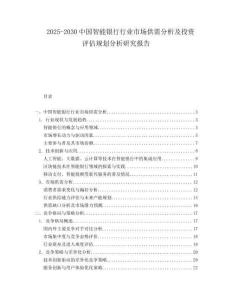 2025-2030中國智能銀行行業市場供需分析及投資評估規劃分析研究報告