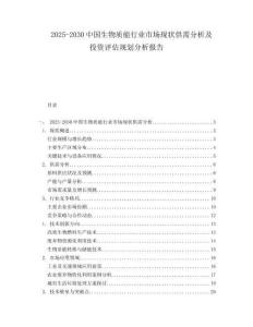 2025-2030中國生物質能行業市場現狀供需分析及投資評估規劃分析報告