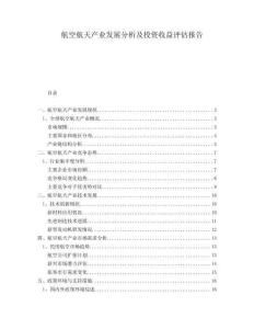 航空航天產業發展分析及投資收益評估報告