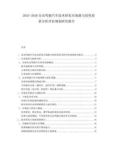 2025-2030自動駕駛汽車技術研發市場潛力投資前景分析評估規劃研究報告