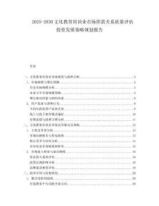 2025-2030文化教育培訓業市場供需關系質量評估投資發展策略規劃報告