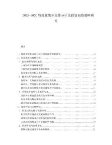 2025-2030物流業資本運作分析及投資融資策略研究