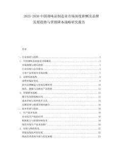 2025-2030中國調味品制造業市場深度薪酬及品牌發展趨勢與營銷降本戰略研究報告