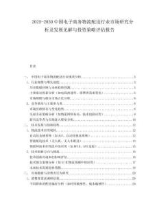 2025-2030中國電子商務物流配送行業(yè)市場研究分析及發(fā)展見解與投資策略評估報告