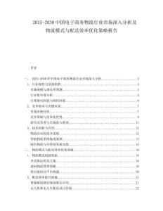 2025-2030中國電子商務物流行業(yè)市場深入分析及物流模式與配送效率優(yōu)化策略報告