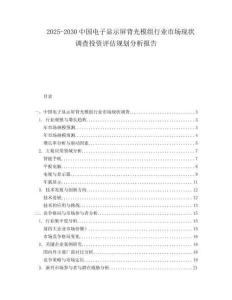 2025-2030中國電子顯示屏背光模組行業市場現狀調查投資評估規劃分析報告